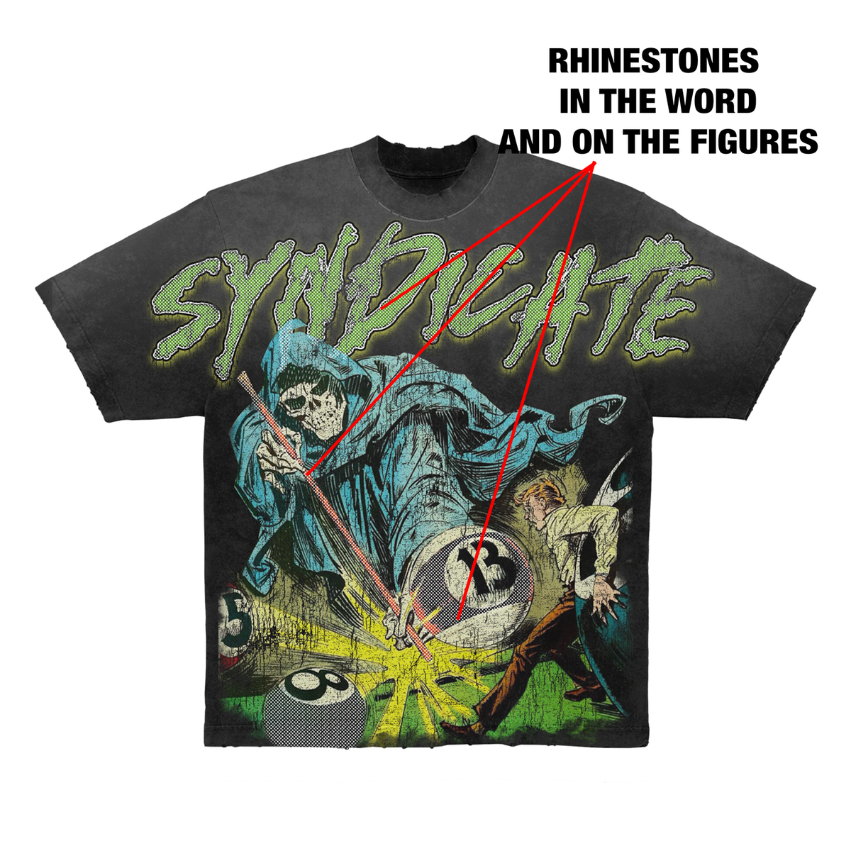 Syndicate "13" Cropped Tee - Black/Green Wash