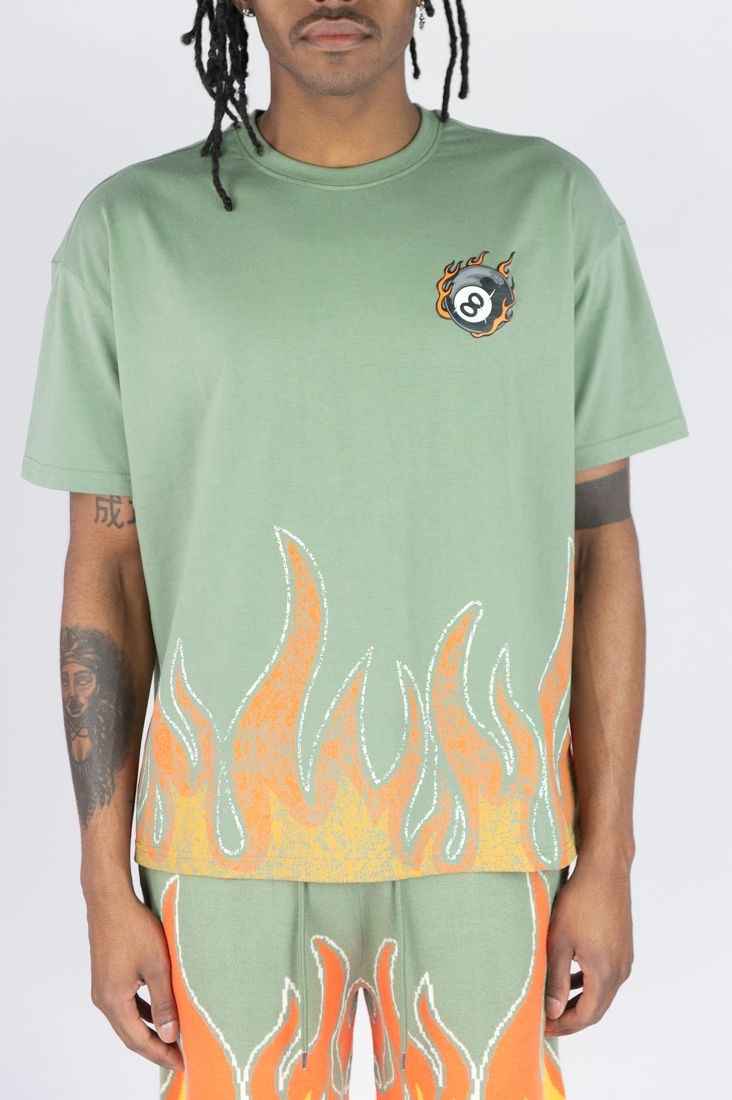 Flame 8 Ball Oversized Tee - DK Sage