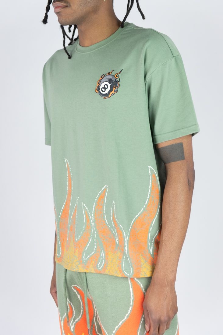 Flame 8 Ball Oversized Tee - DK Sage