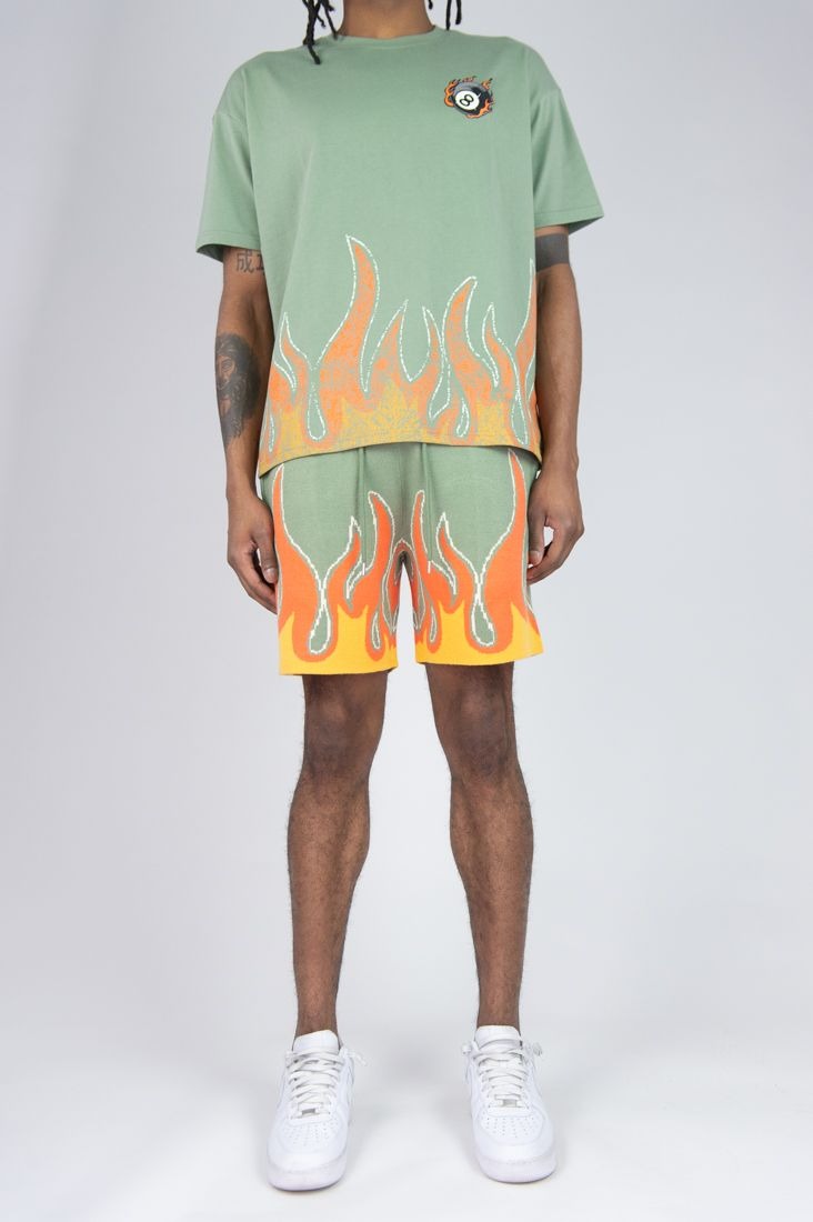 Flame 8 Ball Oversized Tee - DK Sage