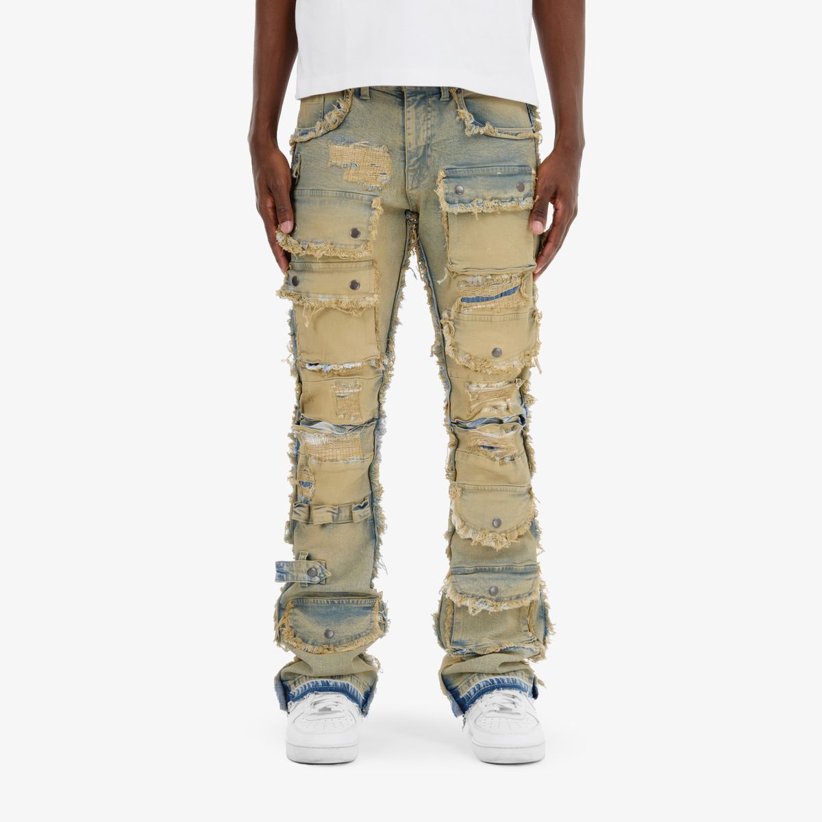 Cargo Pocket Patch Jeans - Blue Wash