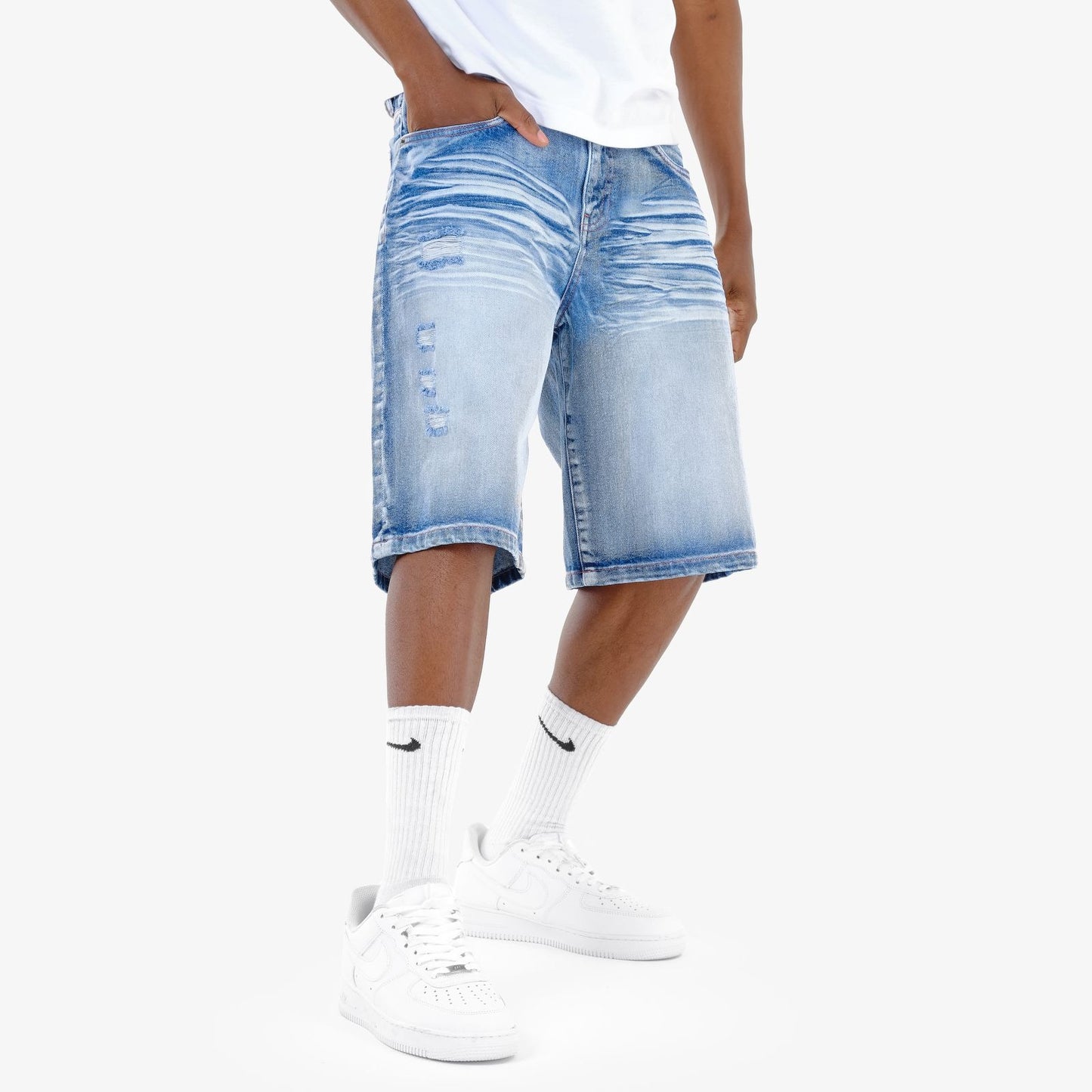 Distress Denim Short - Ice Blue