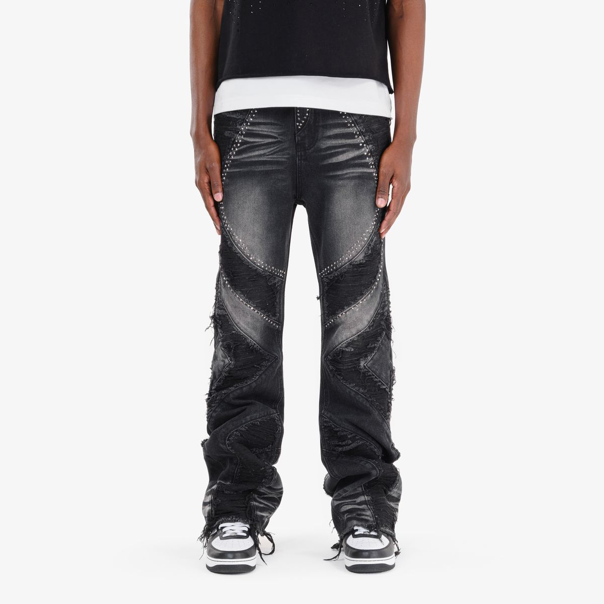 Studded Panel Jeans - Black