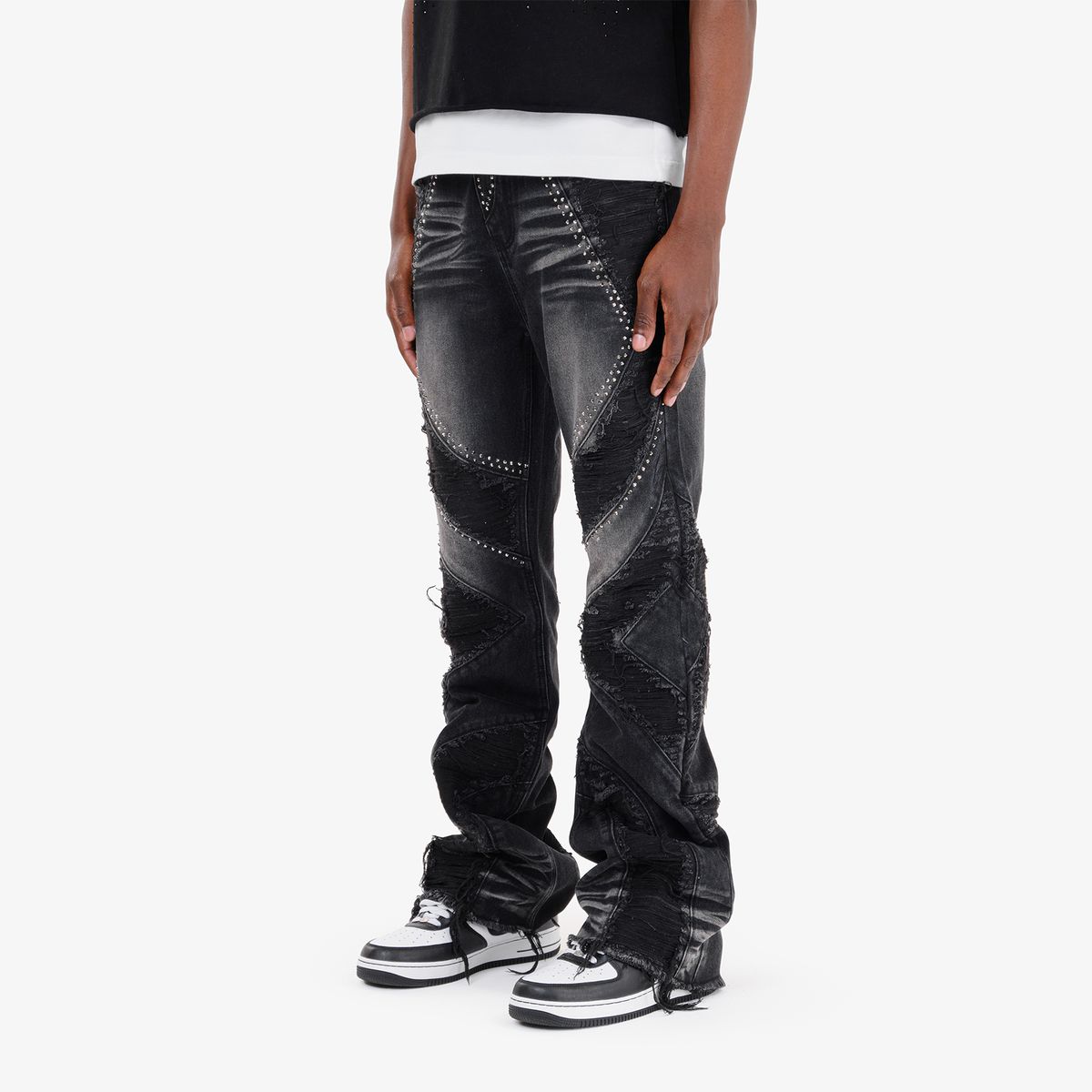 Studded Panel Jeans - Black