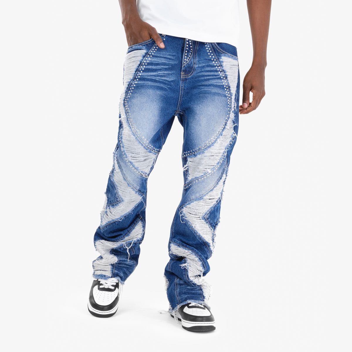 Studded Panel Jeans - Blue