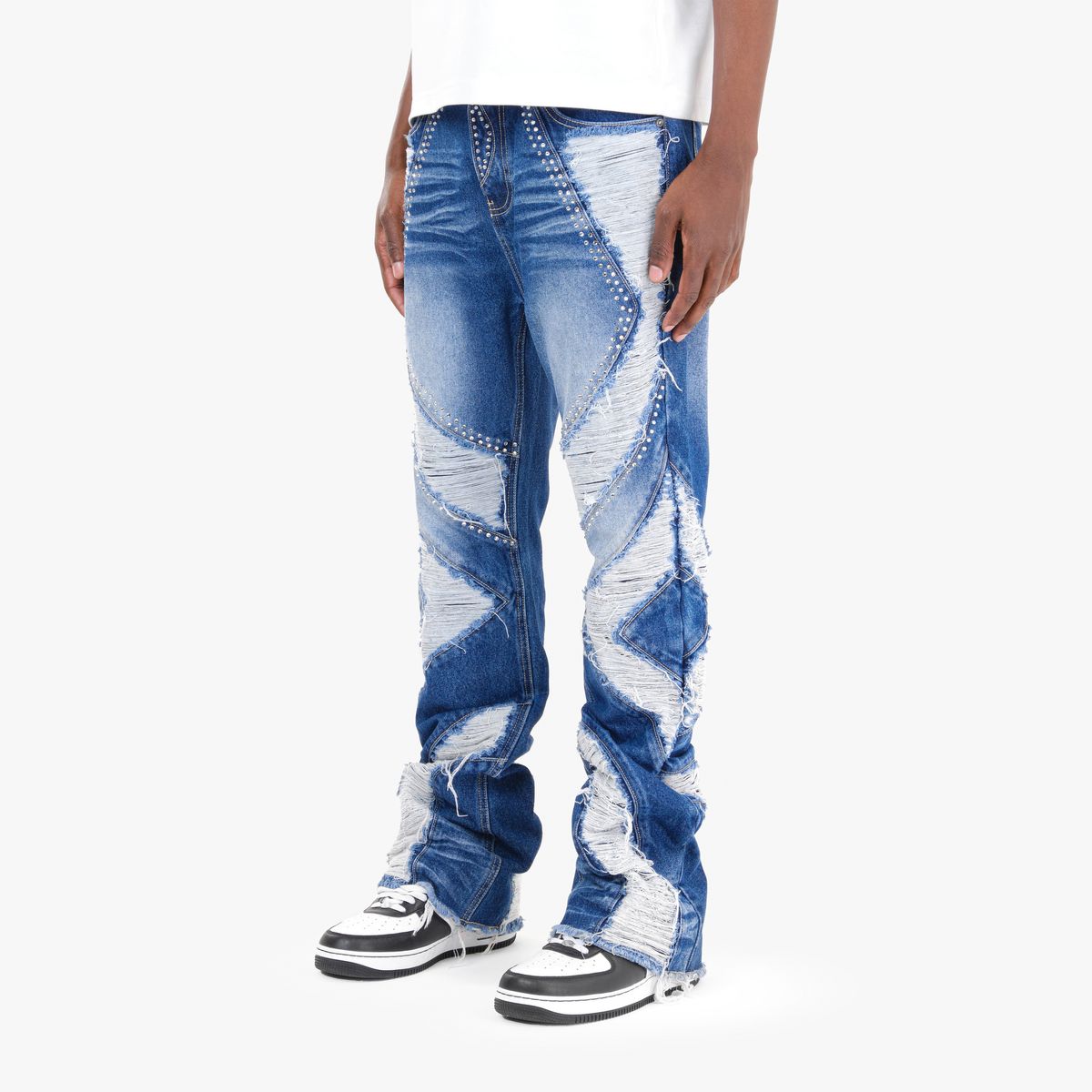 Studded Panel Jeans - Blue