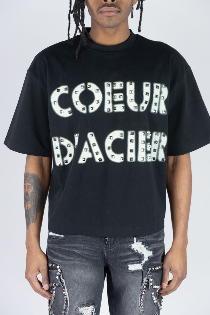 Cropped Tee W/ Studs - Black