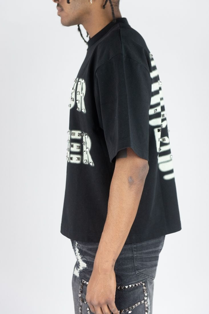 Cropped Tee W/ Studs - Black