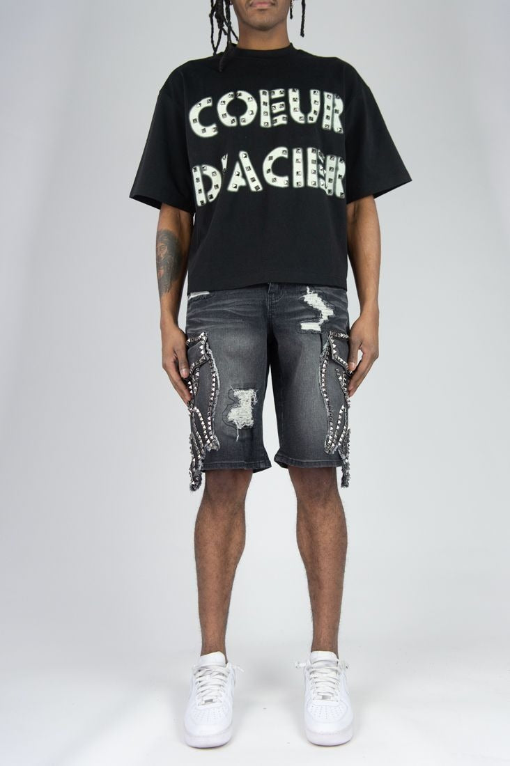 Cropped Tee W/ Studs - Black