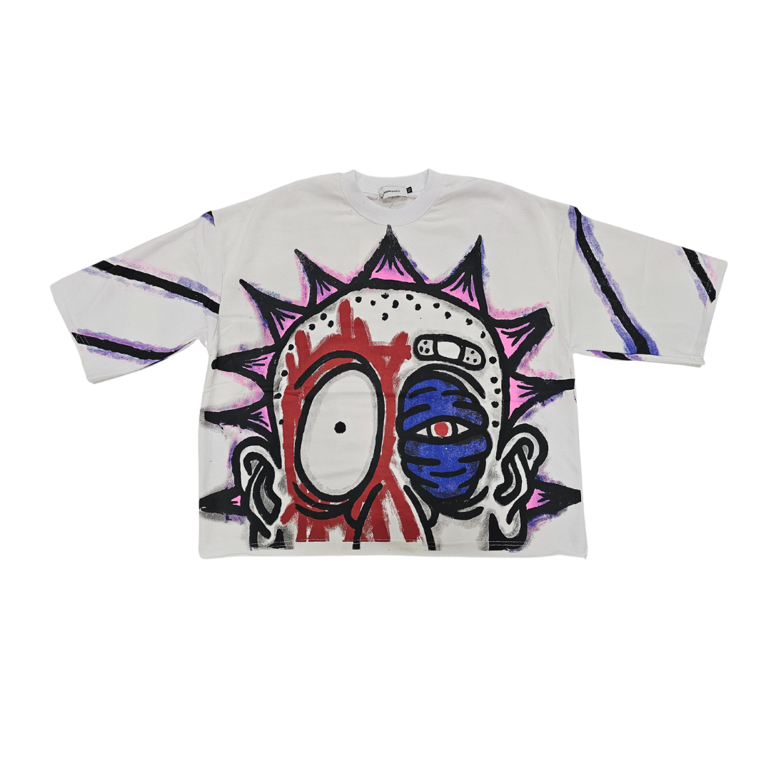 Psycho Sketch Cropped Tee - White