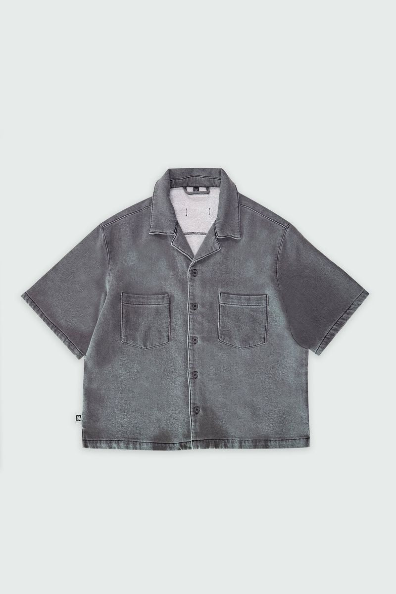 Dominate Button Down Cropped Tee - Dark Grey