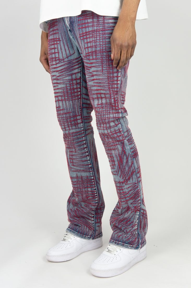 Allover Stitch Stacked Jeans- Indigo