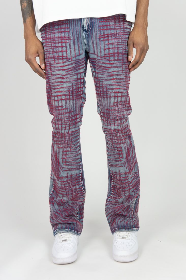 Allover Stitch Stacked Jeans- Indigo