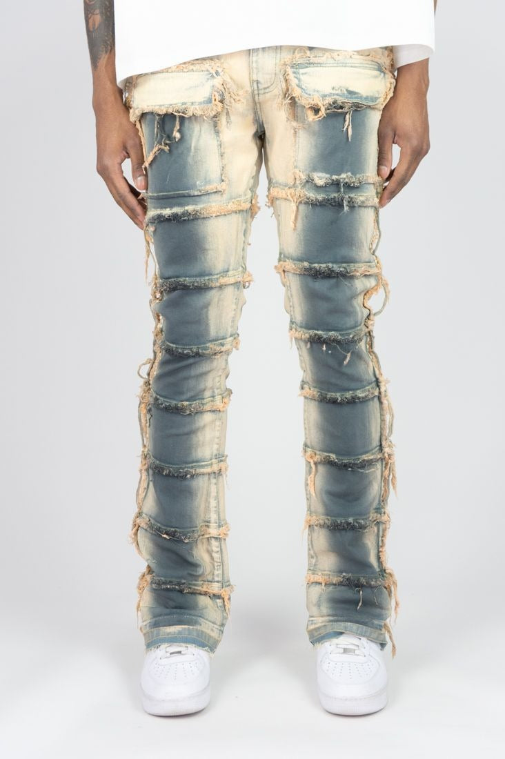 Frayed Stacked Fit Jeans- Light VIntage