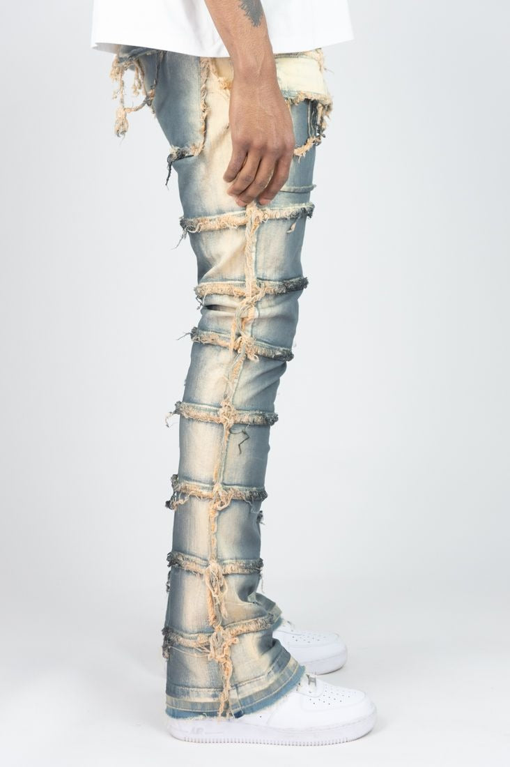 Frayed Stacked Fit Jeans- Light VIntage