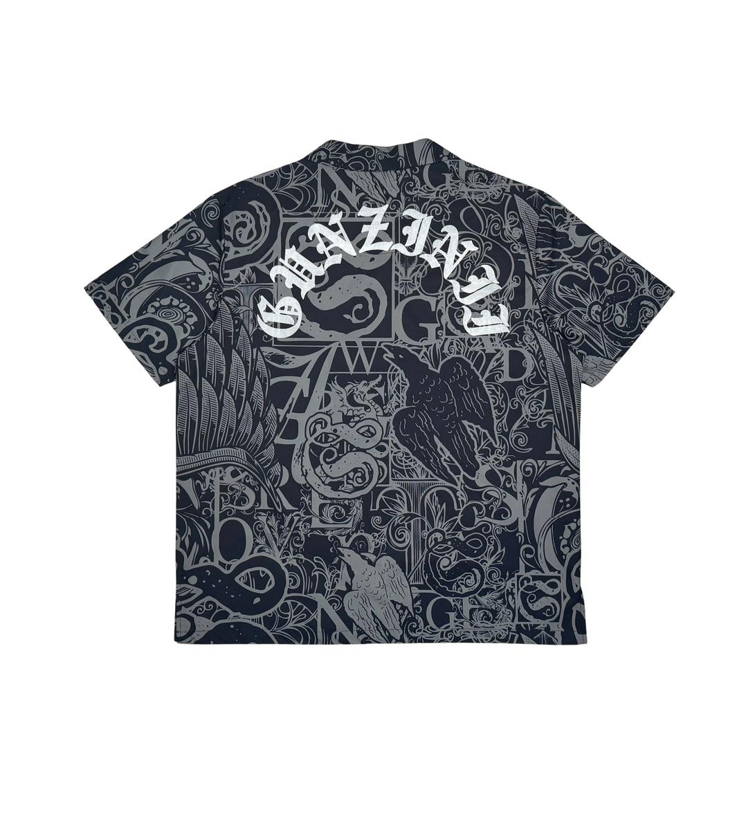 Graffiti Nylon Button Down Tee - Black