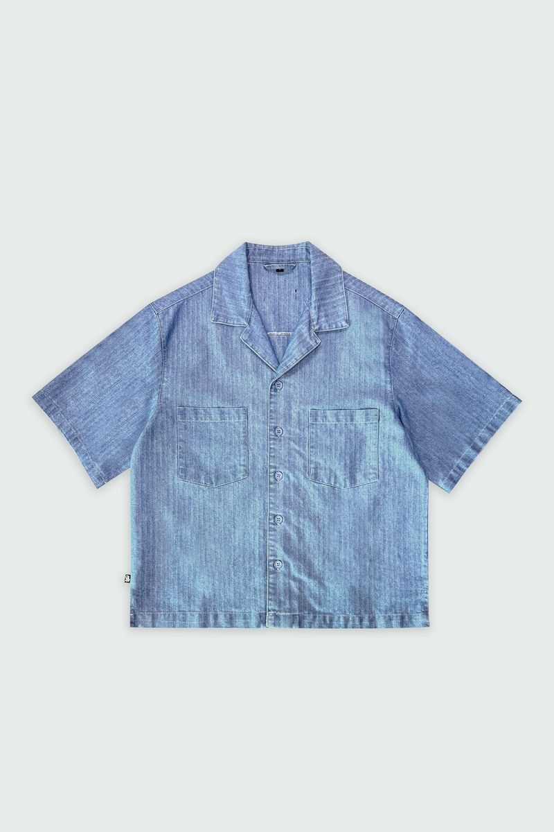Heir Button Down Cropped Tee - Medium Blue
