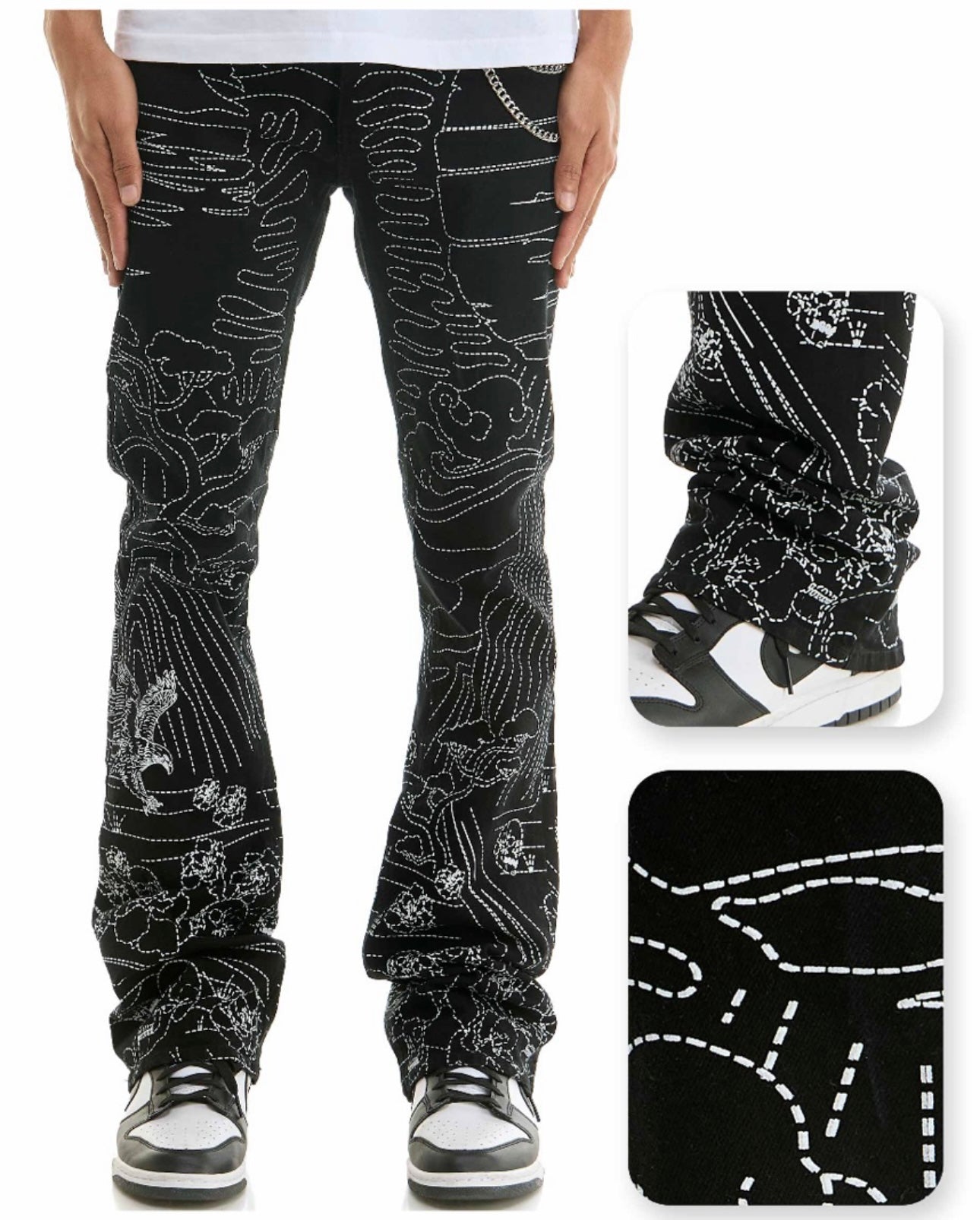 Landscape Print Jeans - Black