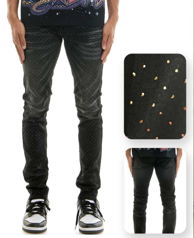 Ombre Rhinestone Jeans - Black
