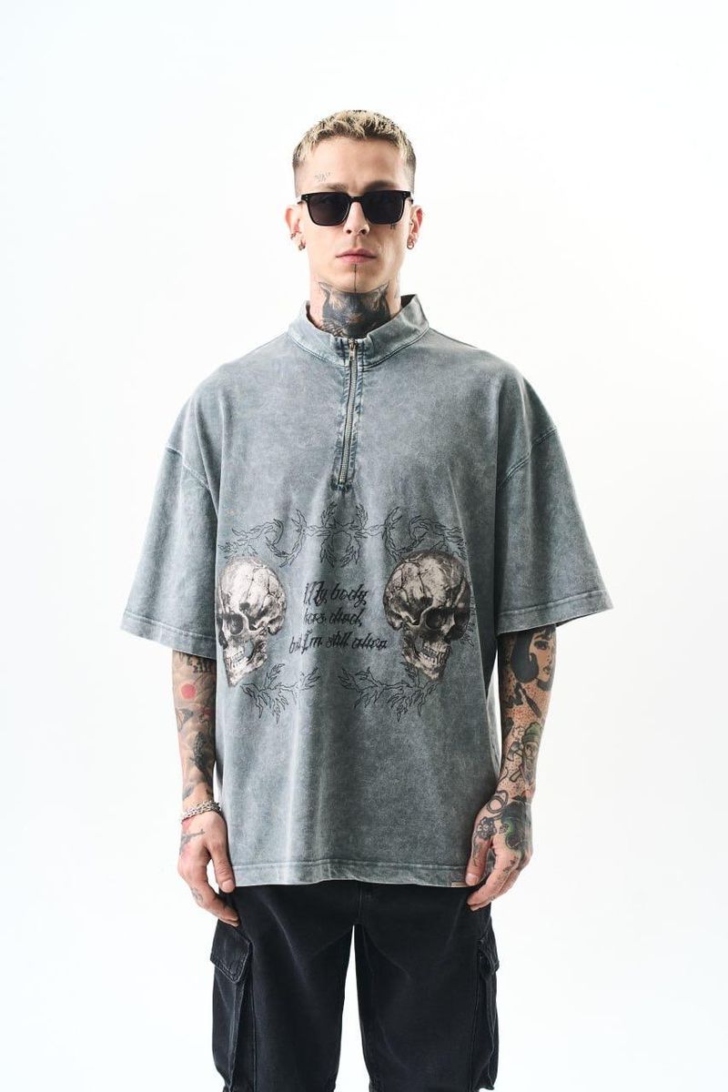 I'm Still Alive Oversized Tee - Light Gray