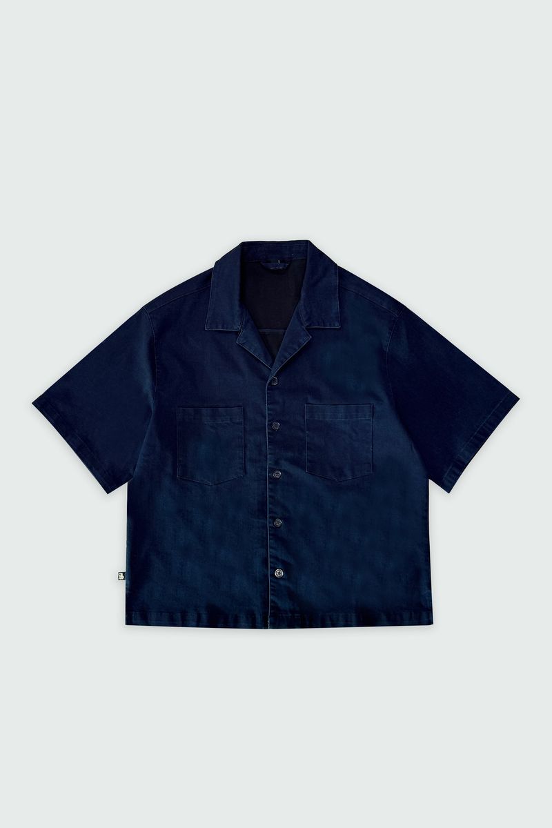 Purpose Button Down Cropped Tee - Navy