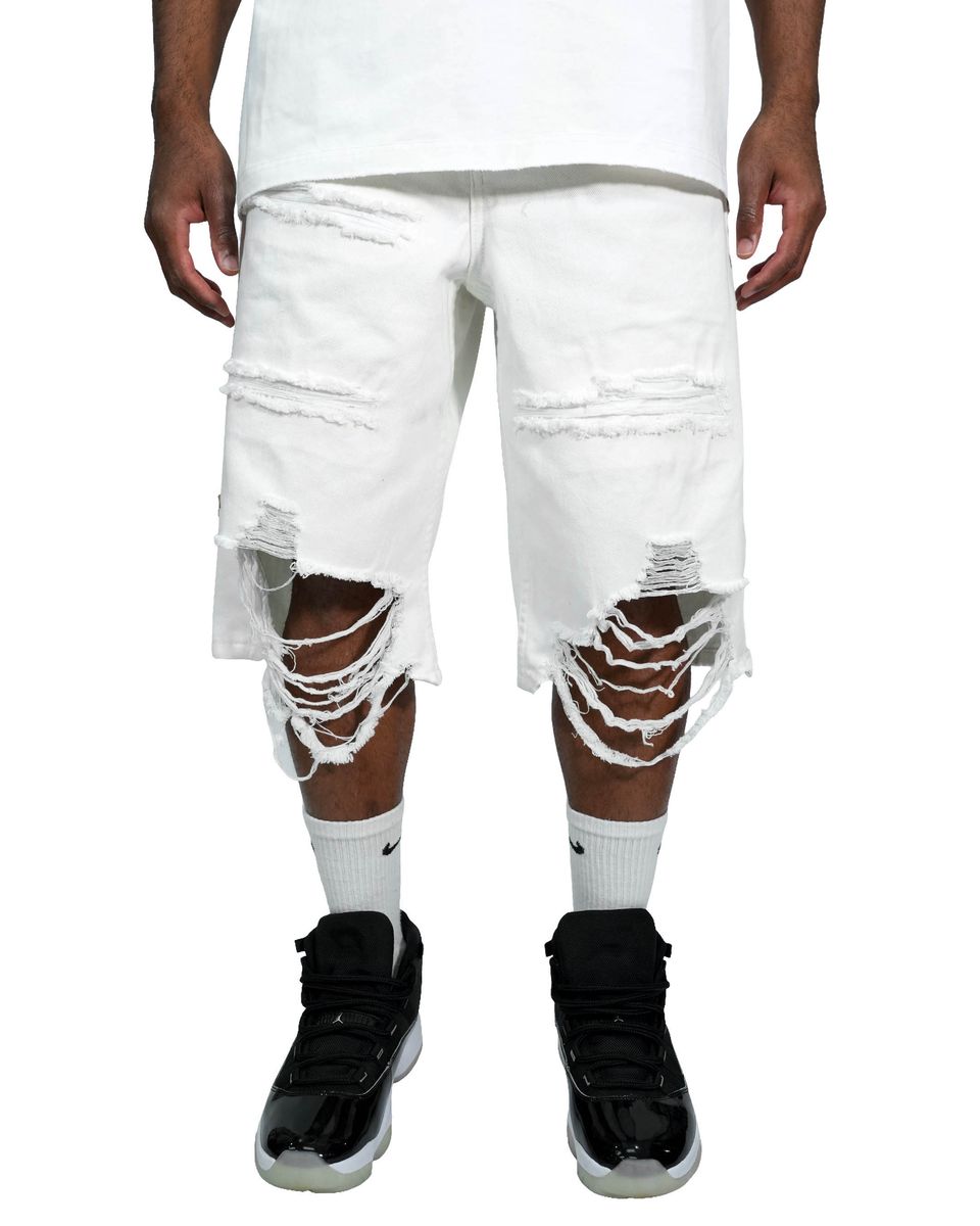 Distressed Denim Shorts - Off White