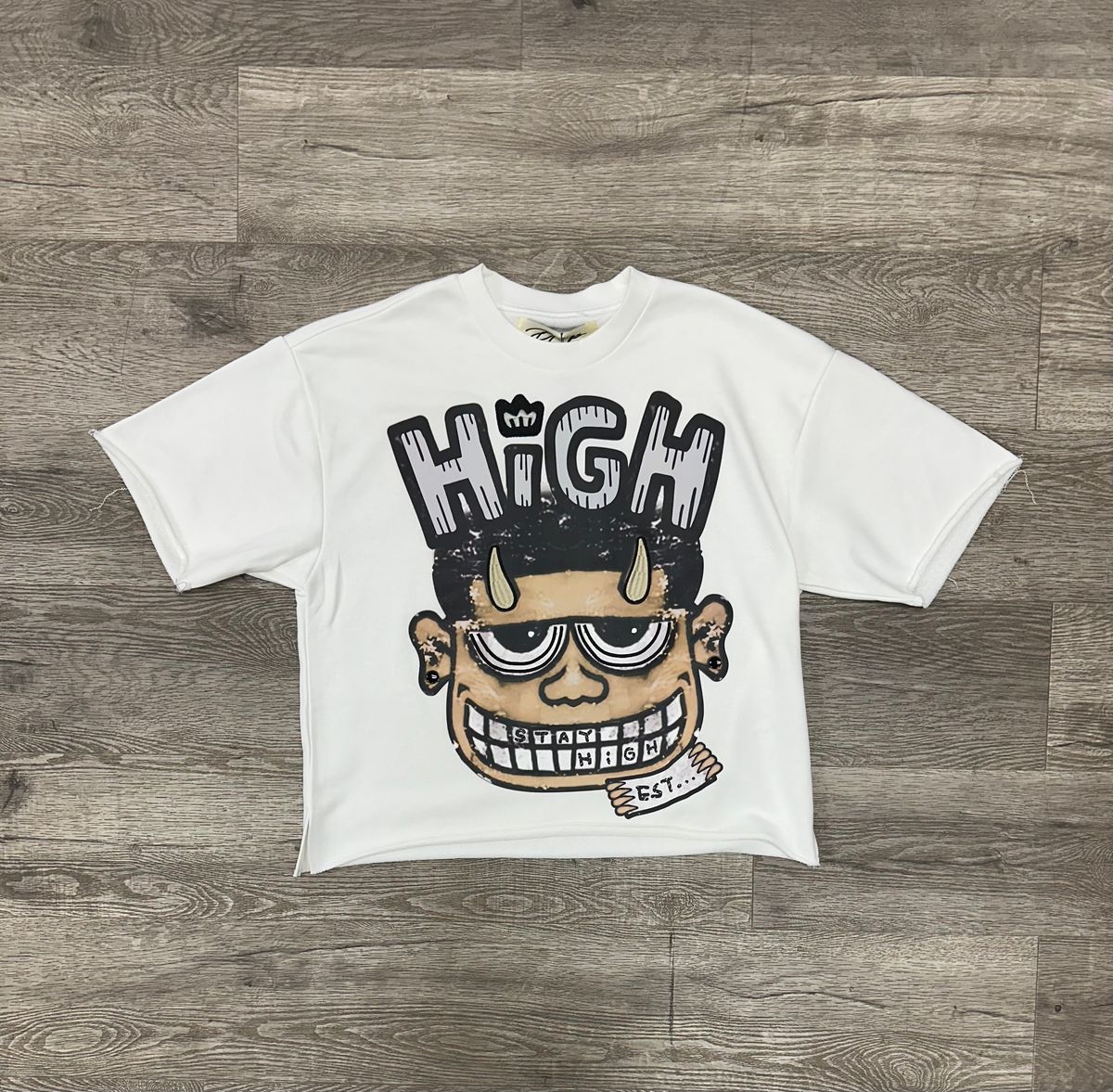 Stay High F-Terry Cropped T-Shirt- White