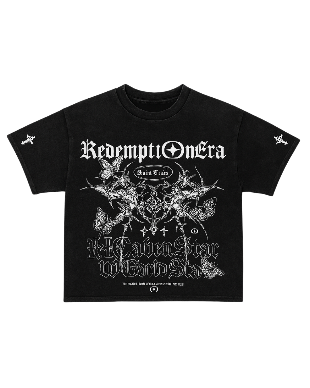 Saint Tears Cropped Tee - Black Acid Wash