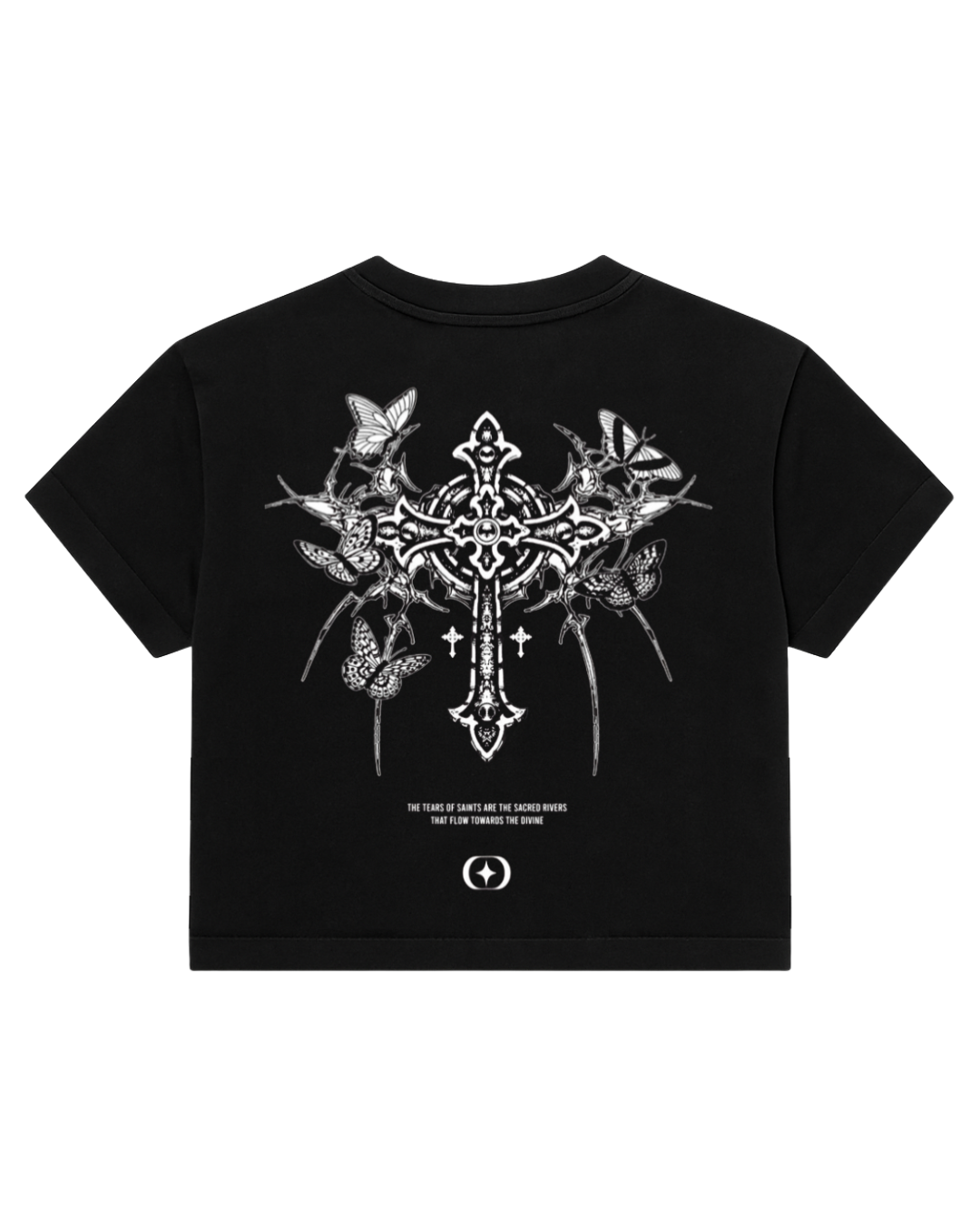 Saint Tears Cropped Tee - Black Acid Wash