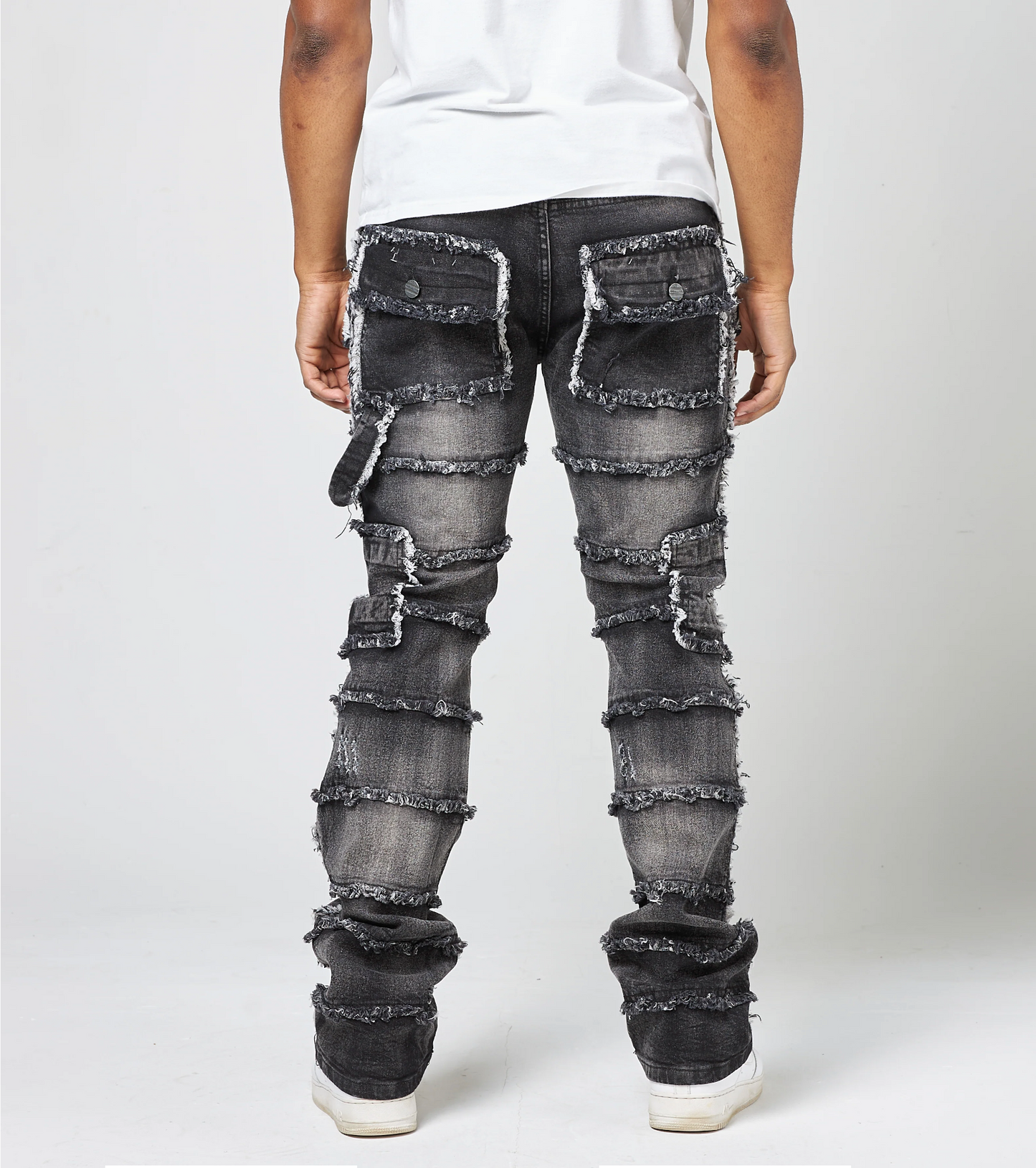 Kid's Patchwork True Stacked Denim Jeans - Washed Black