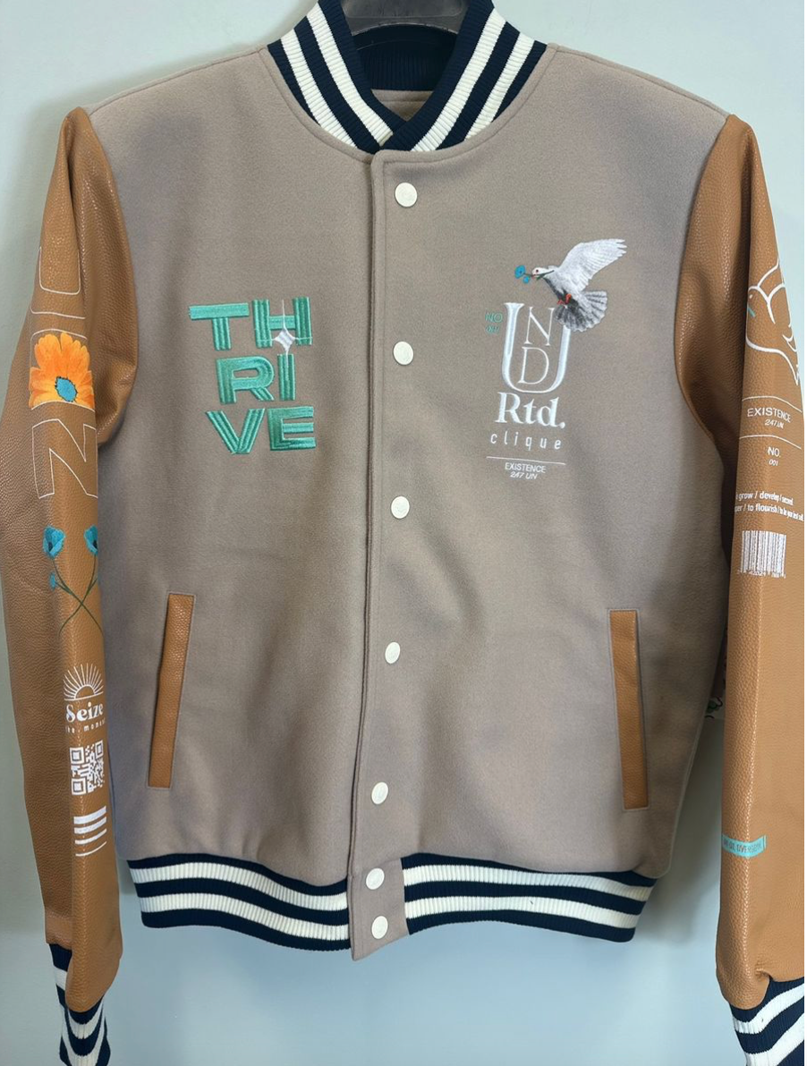 Divine Aura Varsity Jacket - Taupe