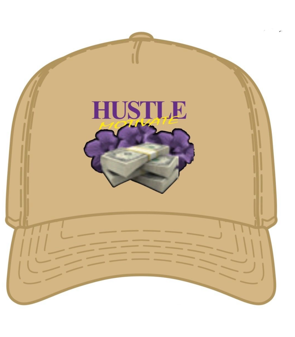 Hustle Motivate Snapback Trucker Hat - Khaki