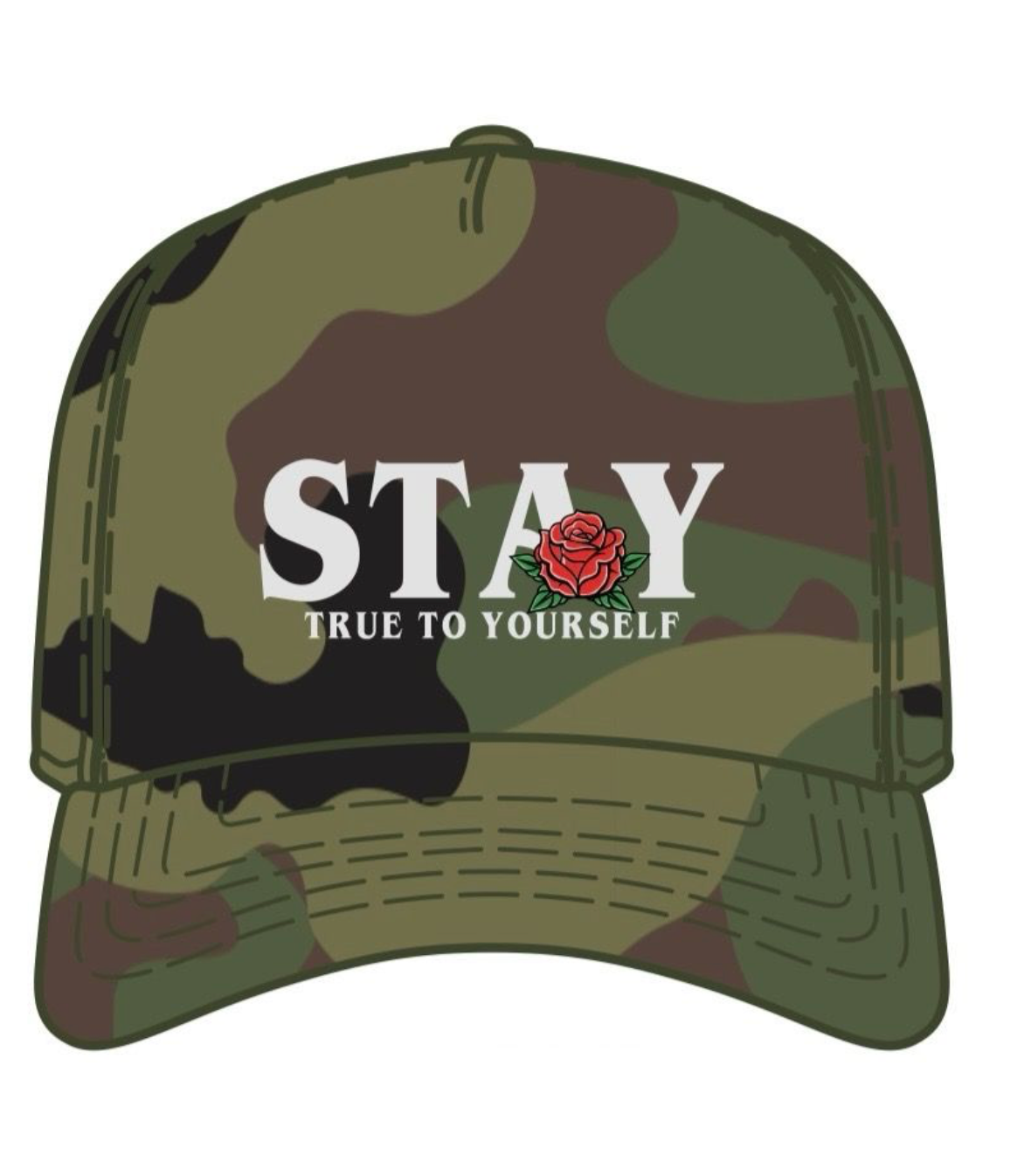 Stay True Rose Snapback Trucker Hat - Camo