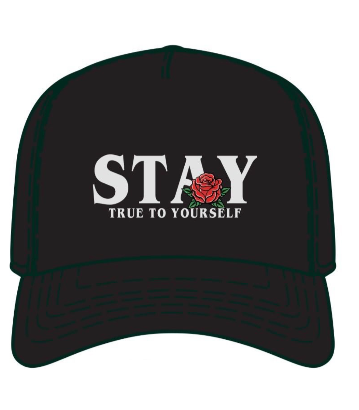 Stay True Rose Snapback Trucker Hat - Black