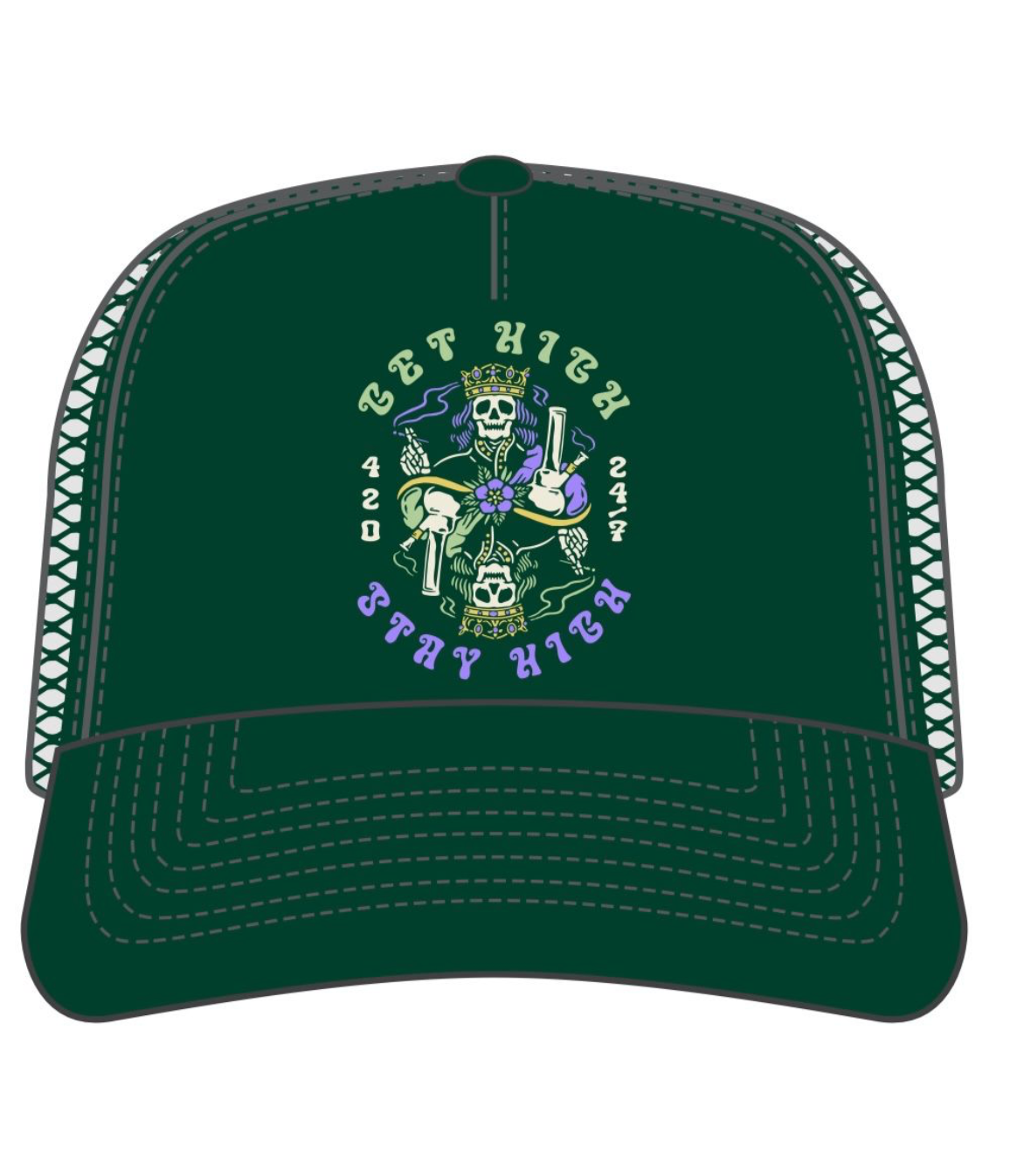 Bet High Stay High Snapback Trucker Hat - Dark Green