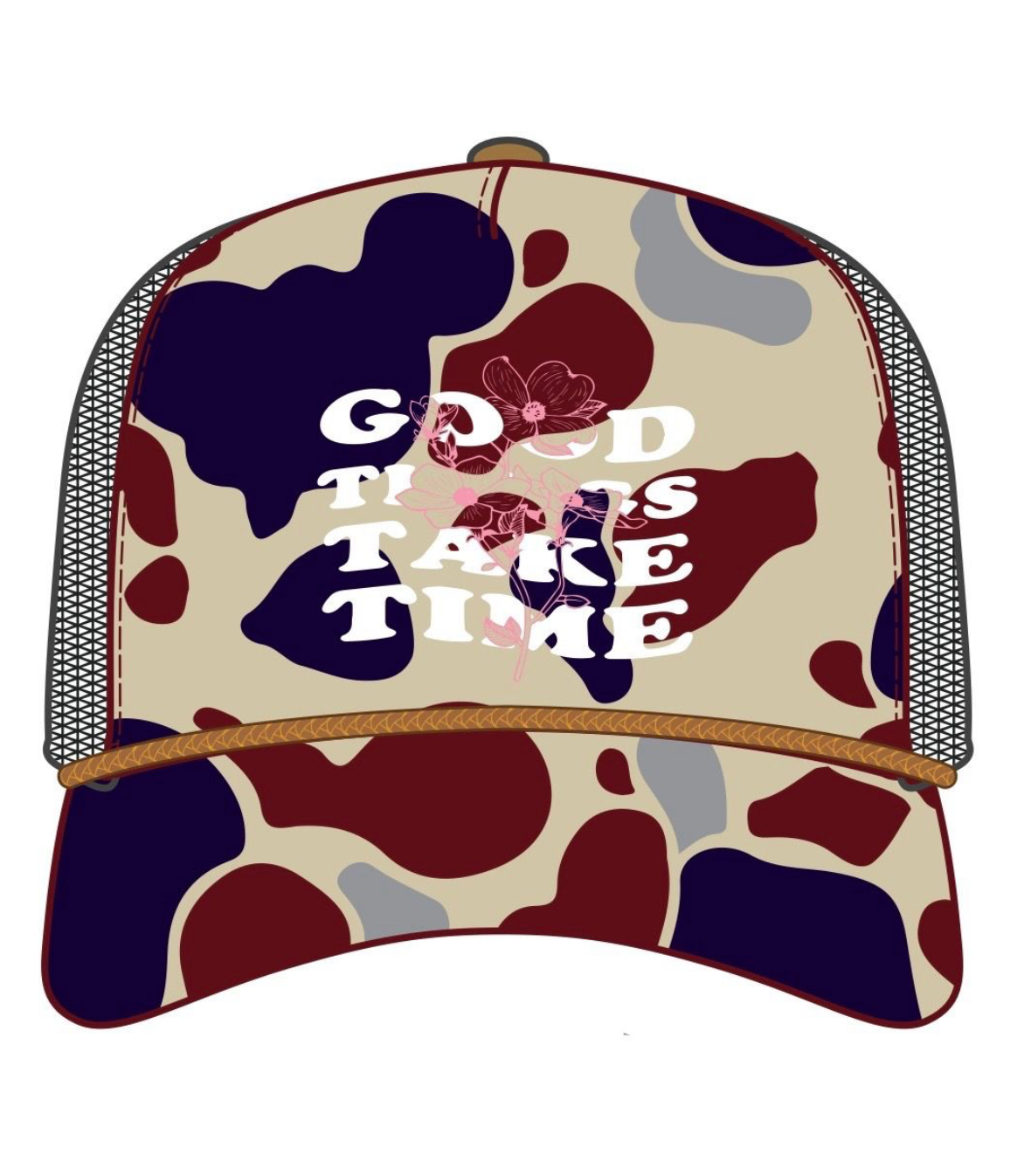 Good Things Take Time Snapback Trucker Hat - Maroon