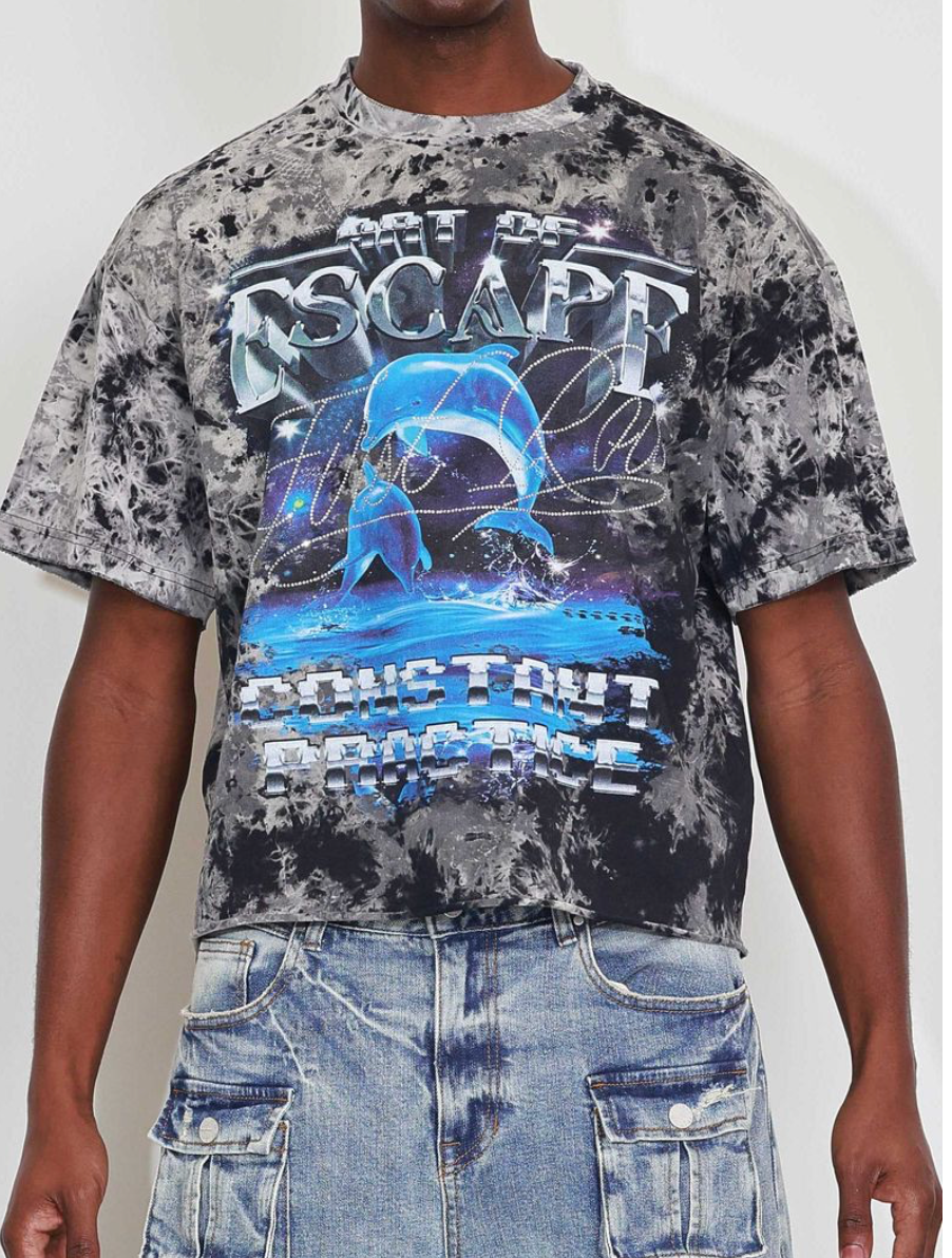 Art Of Escape Dolphins Tee - Cropped Fitted Tee - Black