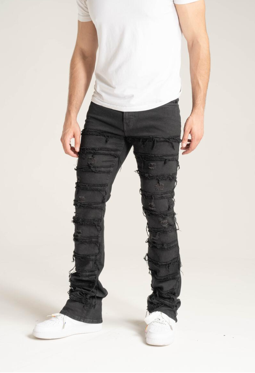 Distressed Stacked Jeans - Black