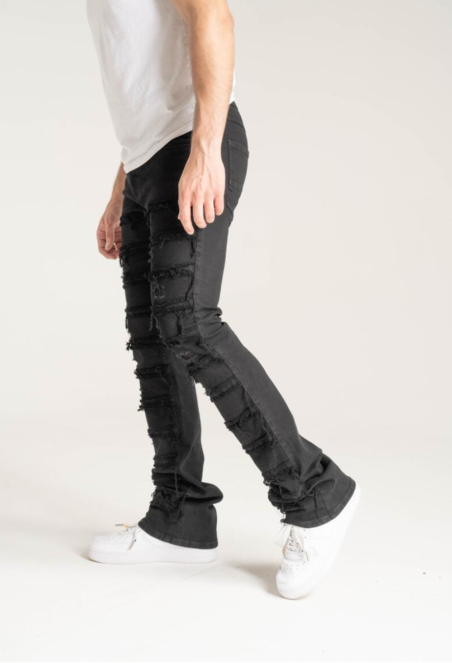 Distressed Stacked Jeans - Black