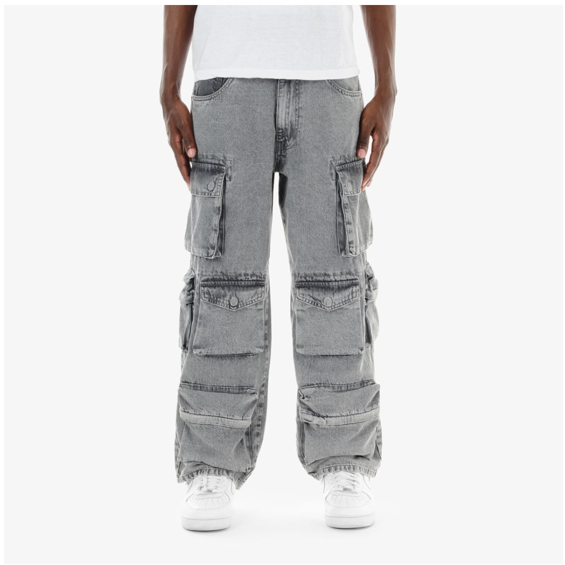 Copper Rivet Baggy Jeans - Grey