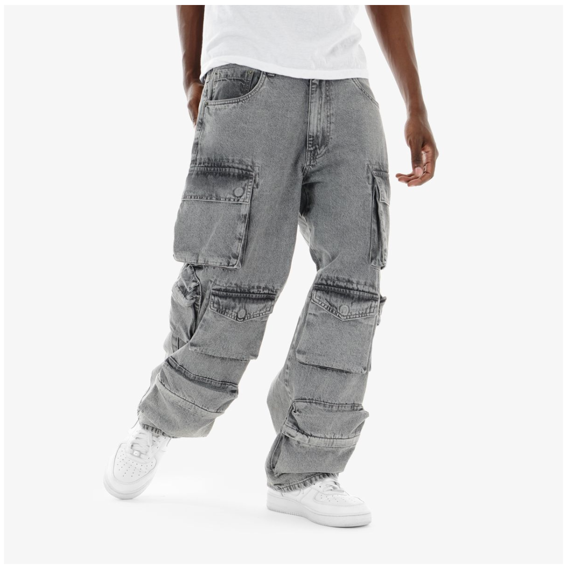 Copper Rivet Baggy Jeans - Grey