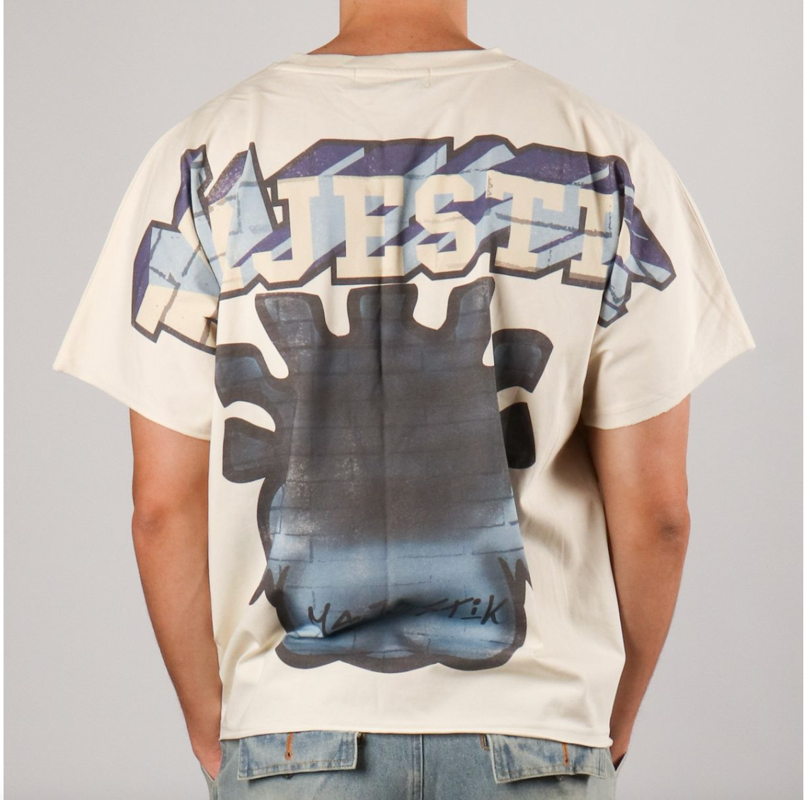 Tapestry Mix Rhinestone Cropped Tee - Egg Shell