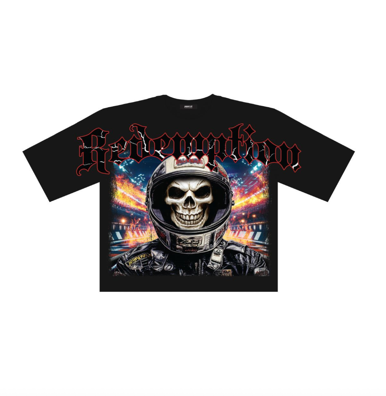 Racing Skull Digital Oversized Cropped Tee - Black