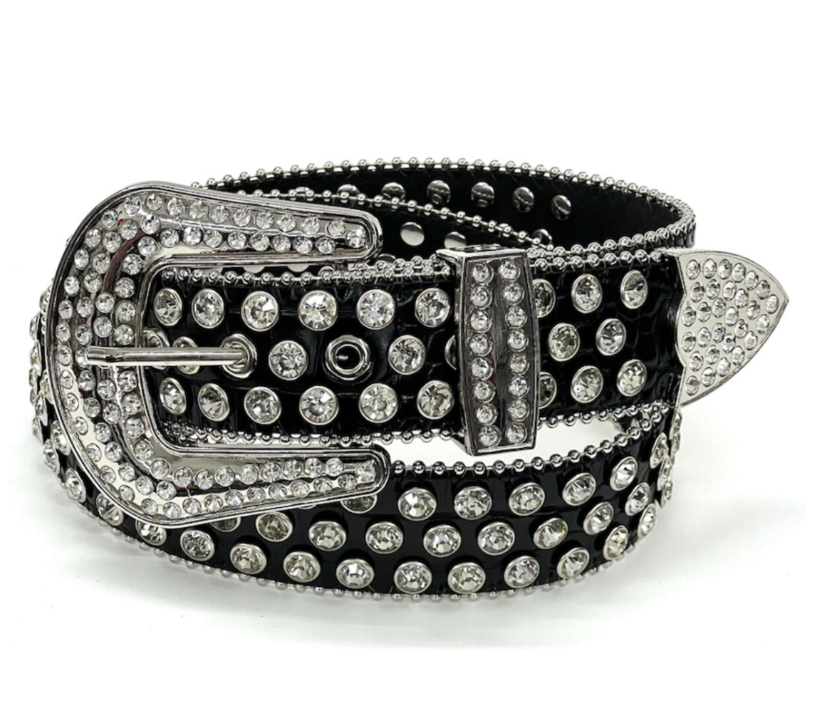 Rhinestone Skulls Belt W/O Skull - Black/White