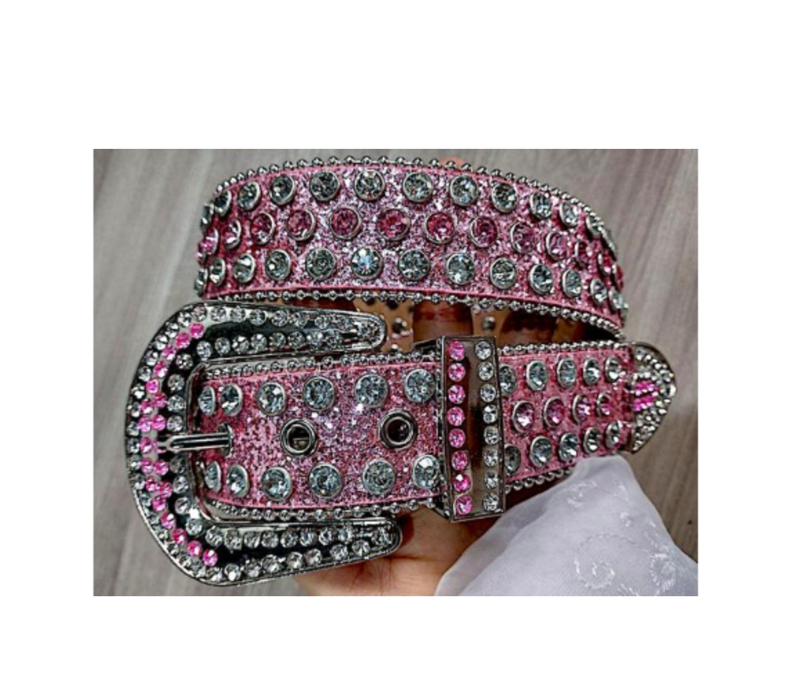 Diamond Rhinestone Belt - Pink/White
