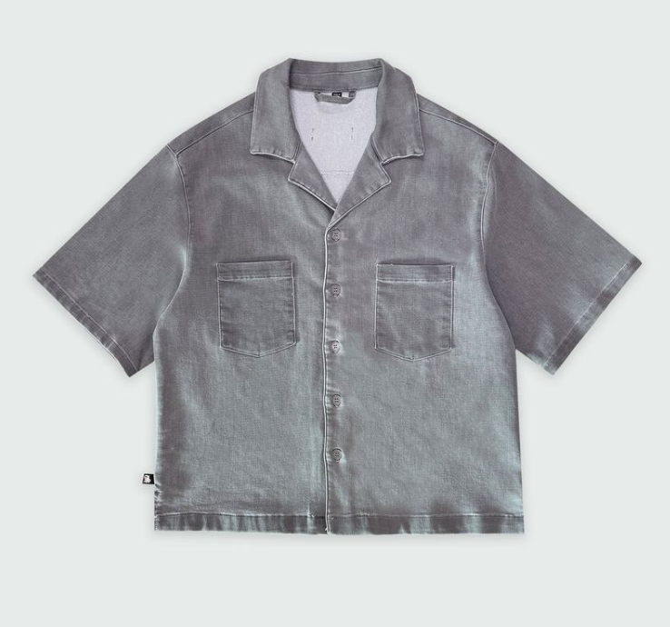 Homage Button Down Cropped Tee - Light Grey