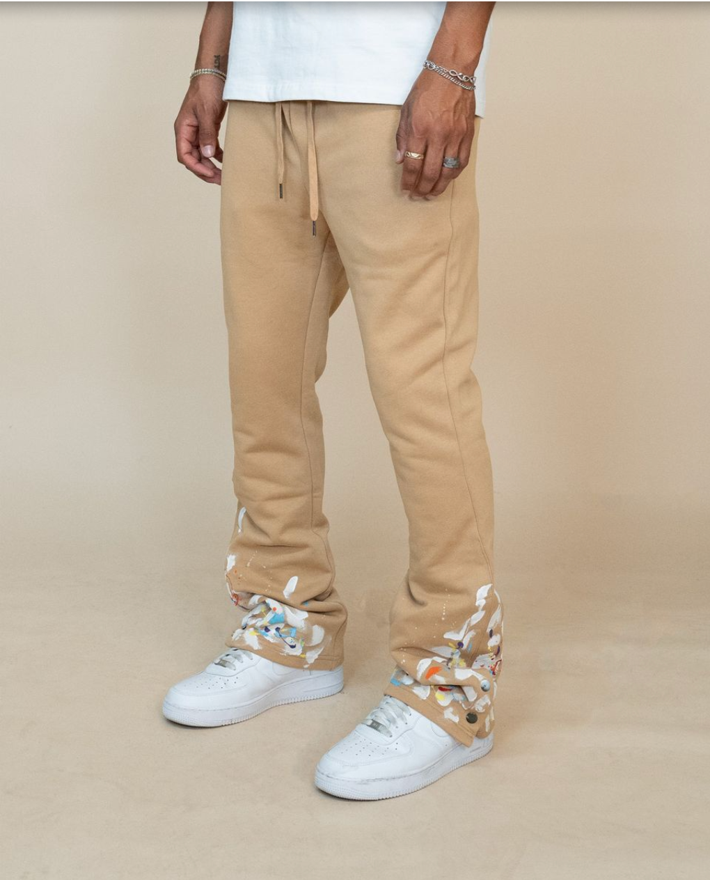 Snap Cargo Flared Pants - Khaki
