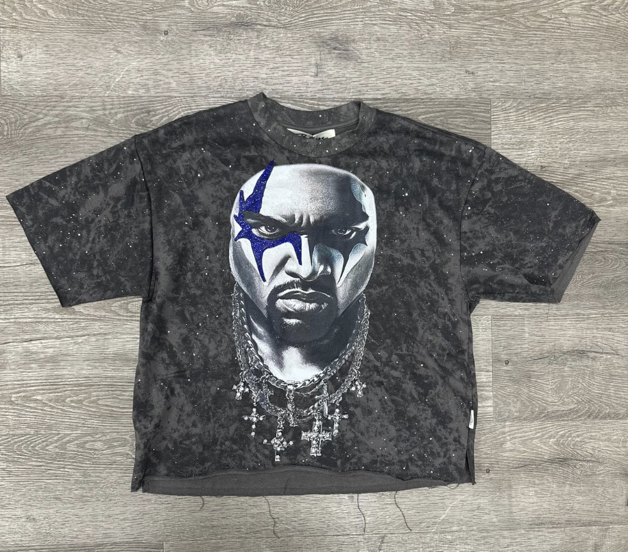 "Star Face" F-Terry Cropped Tee - Washed Grey