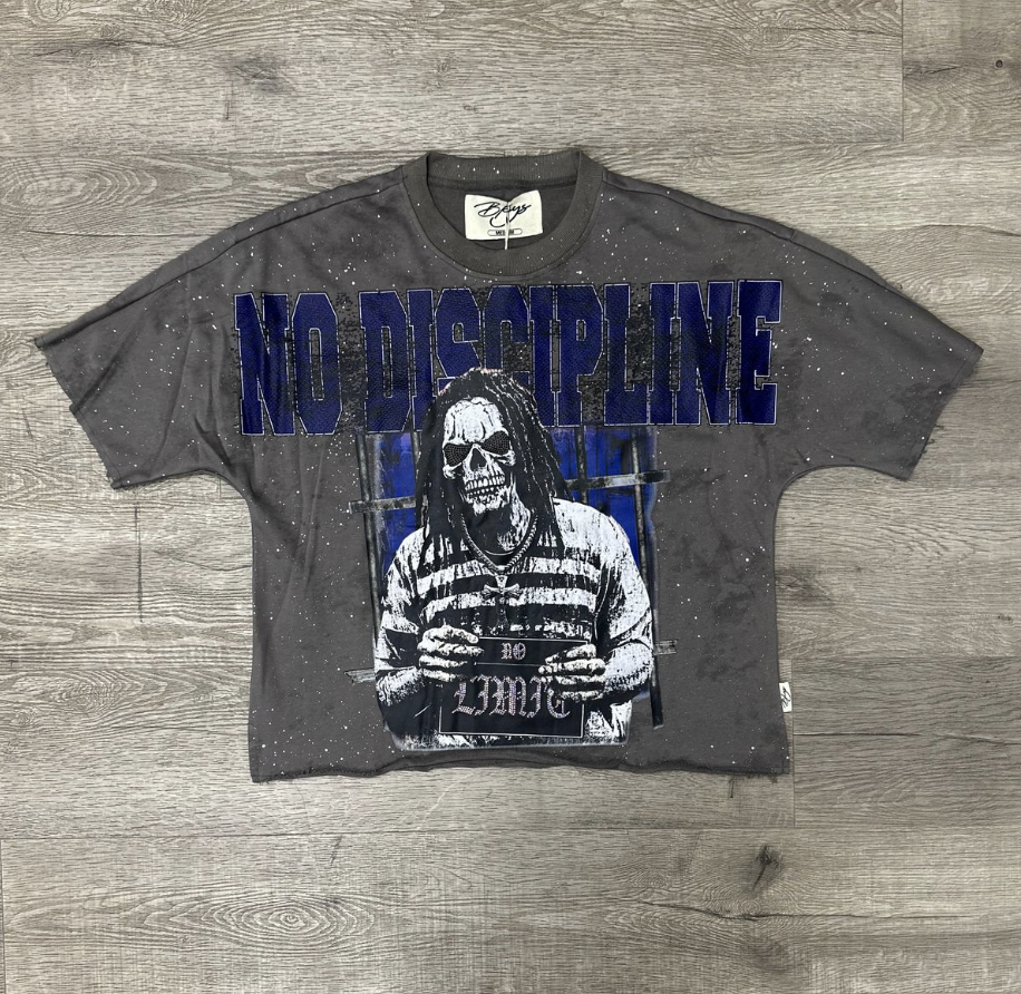"No Discipline" F-Terry Cropped Tee - Washed Grey