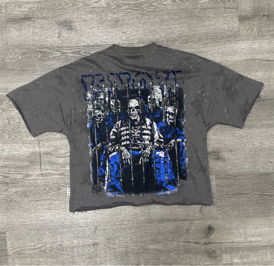 "No Discipline" F-Terry Cropped Tee - Washed Grey